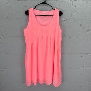 Zenana Swiss Dot Round Neck Babydoll Dress Bright Pink Size Large